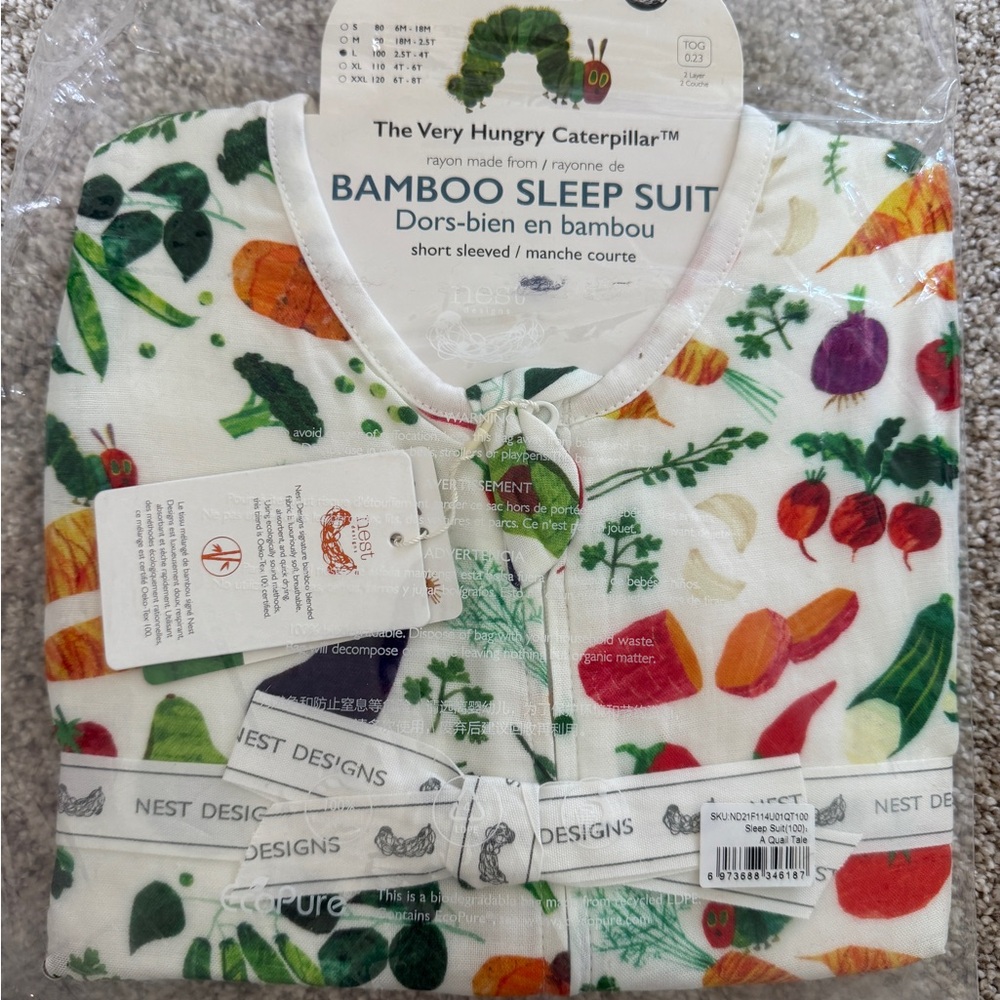 NEST DESIGNS footed sleeping bag 0.23 tog size 100 2.5-4T long sleeve
